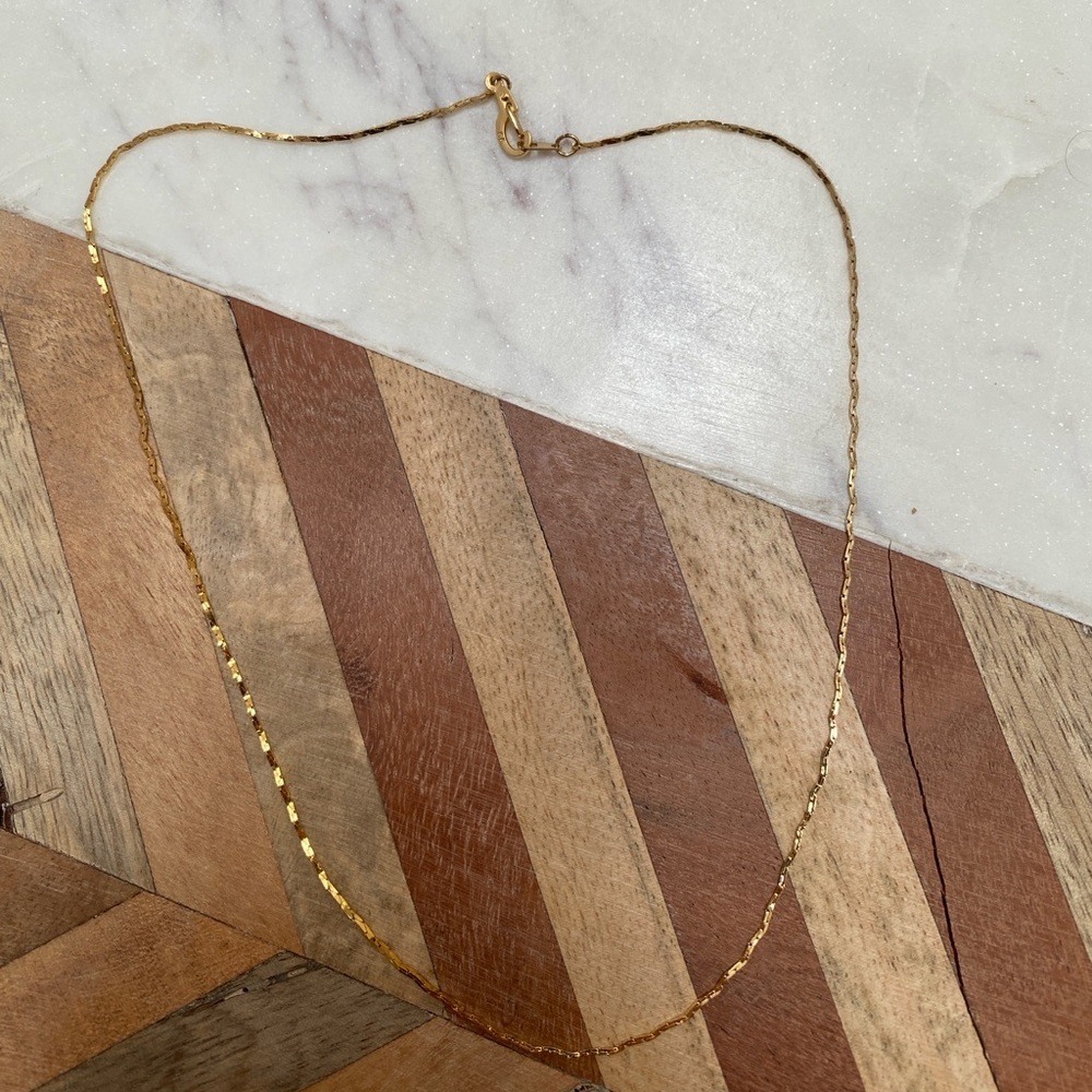 Vintage - Dainty Flat Link Chain Gold Tone Layering Necklace